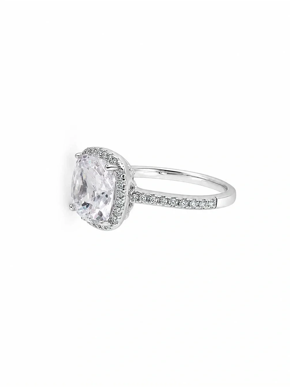 Cushion Halo Solitaire Ring in Silver with Clear Center Stone